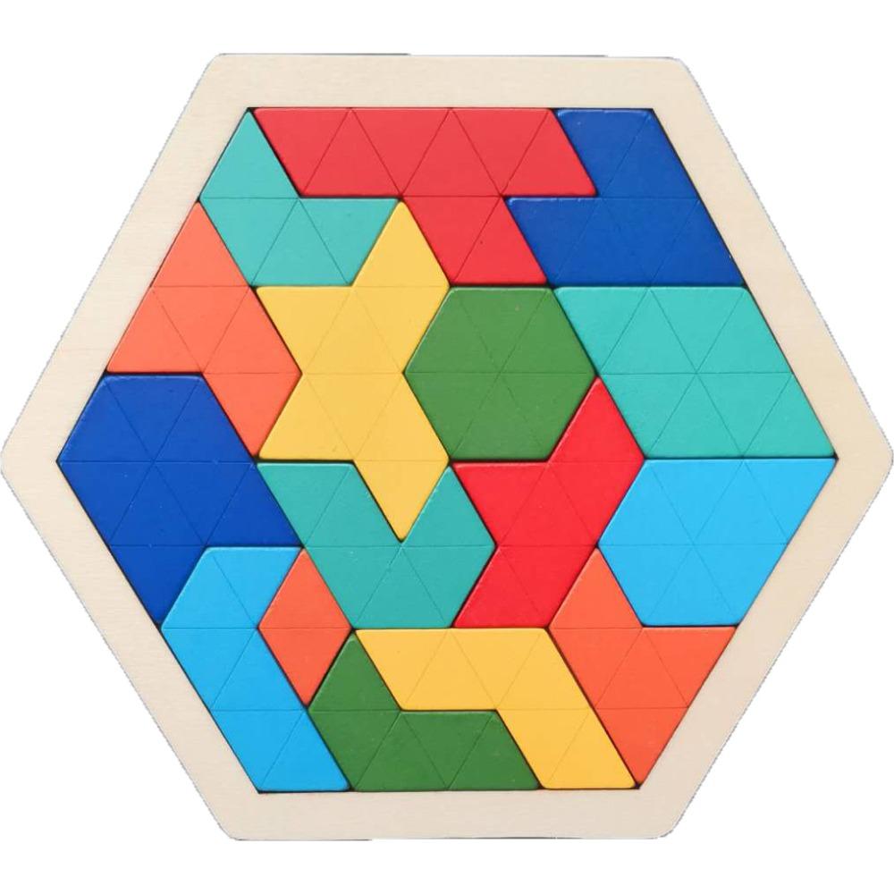 Wooden Hexagonal Puzzle Puzzle Honeycomb Puzzle Kindergarten Baby Children Building Block Tangram Toy