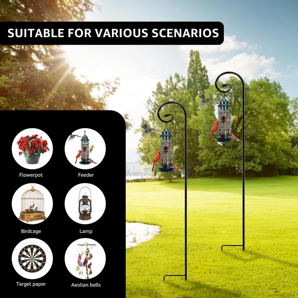 2Pcs Metal Shepherd Crook Hooks Flowerpot Holder Resistant Bird Feeder Pole Garden Outdoor Plant Basket Lamp Hanger Decorative