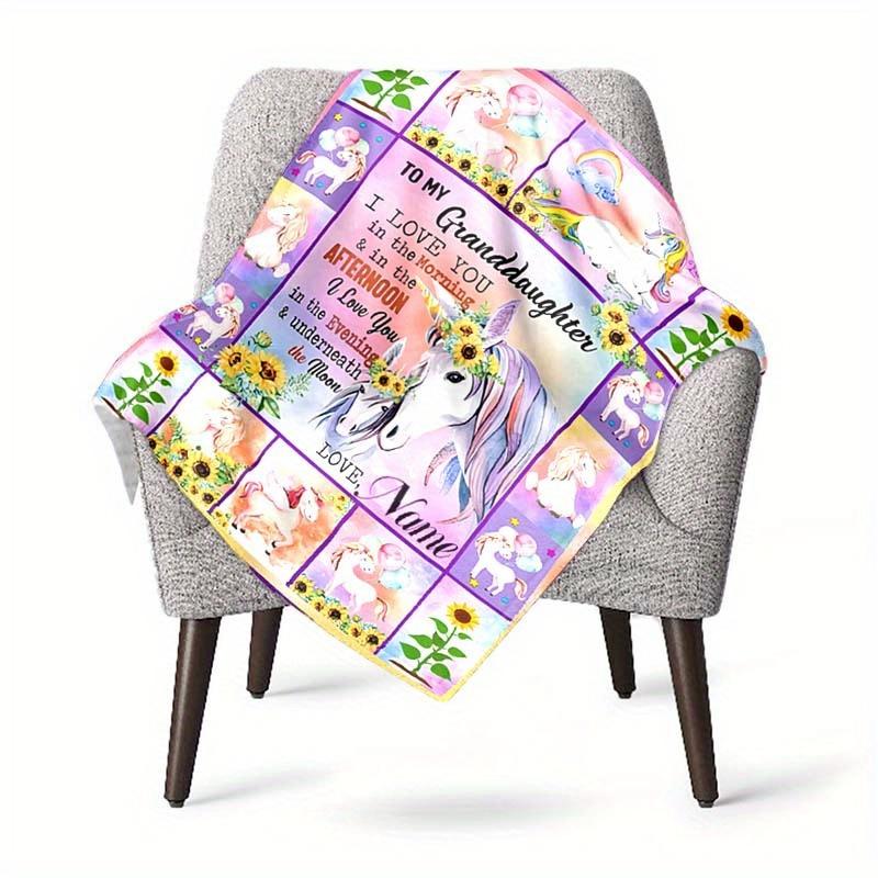 Beautiful Unicorn Customized Your Name Blanket Warm Comfortable Soft Blanket For Chair Office Sofa Bed Sofa Office Camping Suitable For Gifting