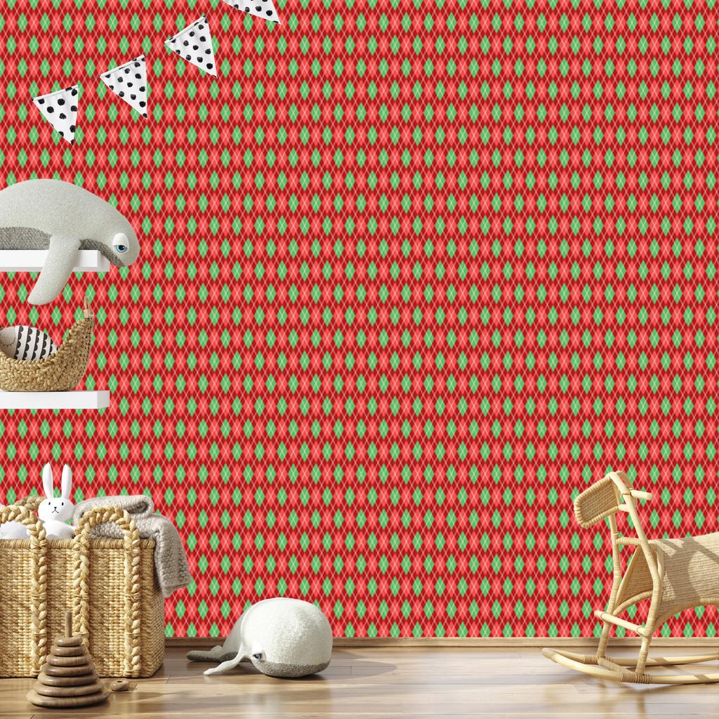 Wallpaper Argyle Diamonds Red and Coral for Living Room and Bedroom 50x1000