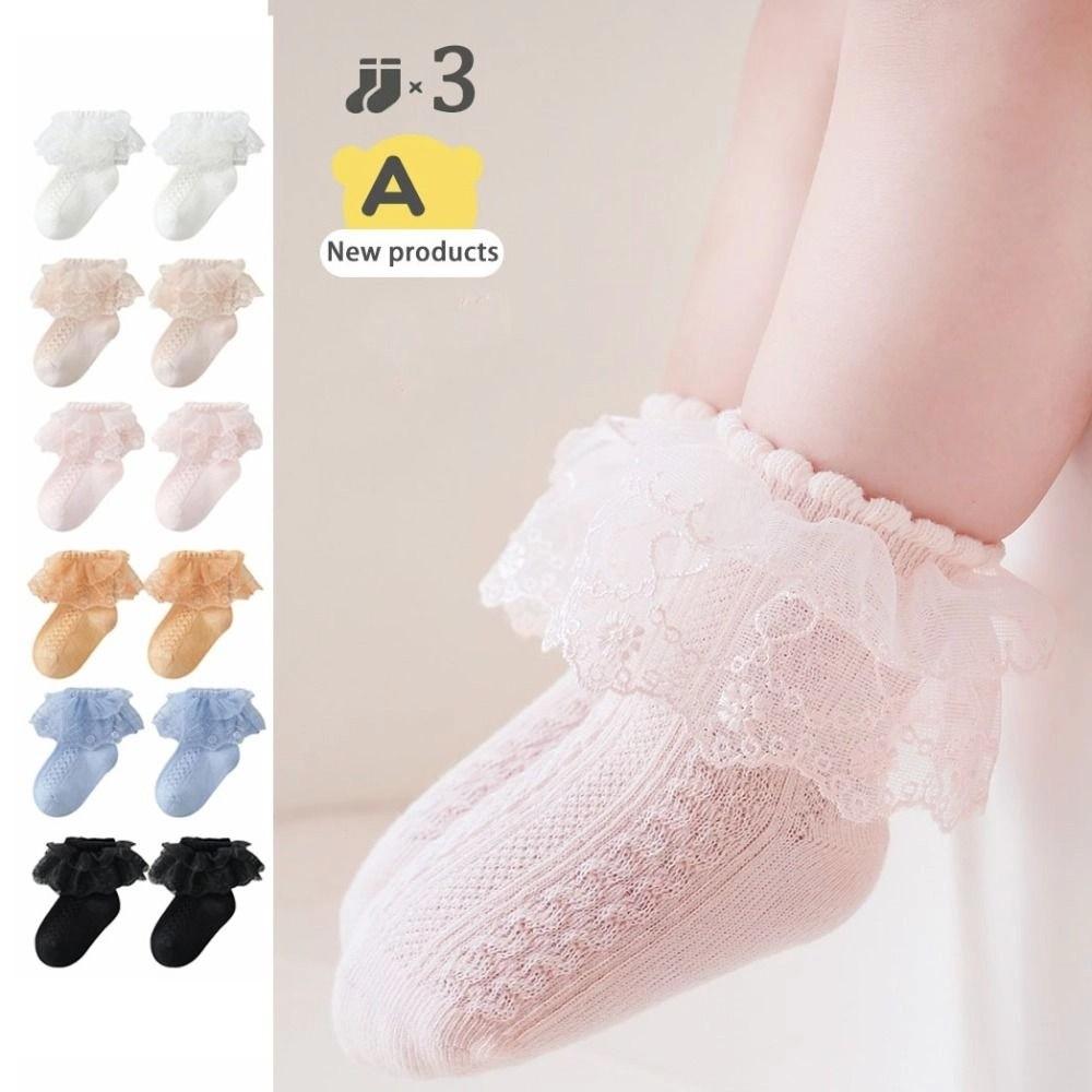 3Pairs Lace Lolita Baby Ankle Socks Sweet Toddle Princess Socks Children Cotton Socks Autumn Spring