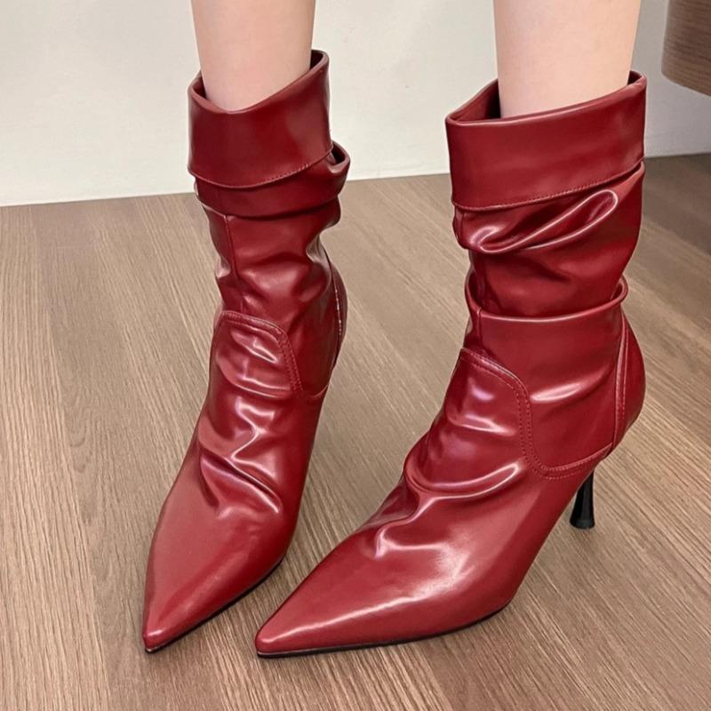 Back Zipper High Heels Gothic New Women'S Pointed Toe Ankle Boots Designer Casual Party Comfortable Ladies Nude Boots