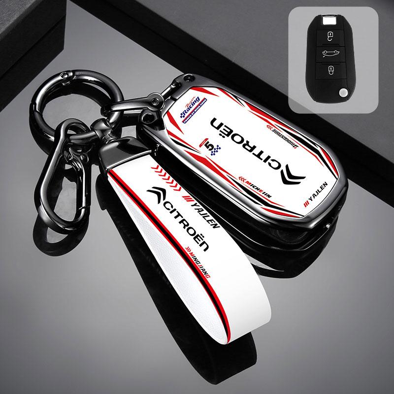 New Zinc Alloy Leather Car Flip Key Case Cover Holder Shell Keyring For Citroen C3 C4 CACTUS C6 C8 Car Key Protector Accessories