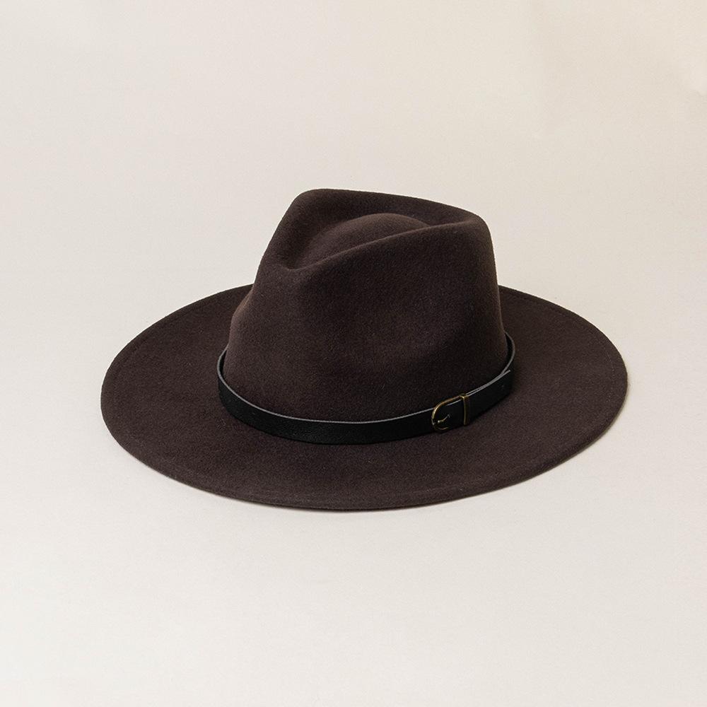 Autumn and winter new fashion casual belt buckle decorative wool woolen jazz hat shopping stage retro wool felt top hat