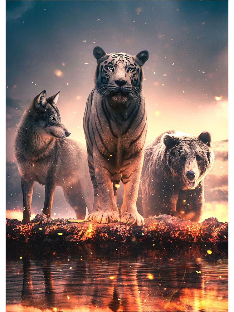 Fantasy Animals Lion Wolf Eagle Bear Tiger Urban Jungle Poster Canvas Painting Vintage Nordic Wall Art Living Room Home Decor