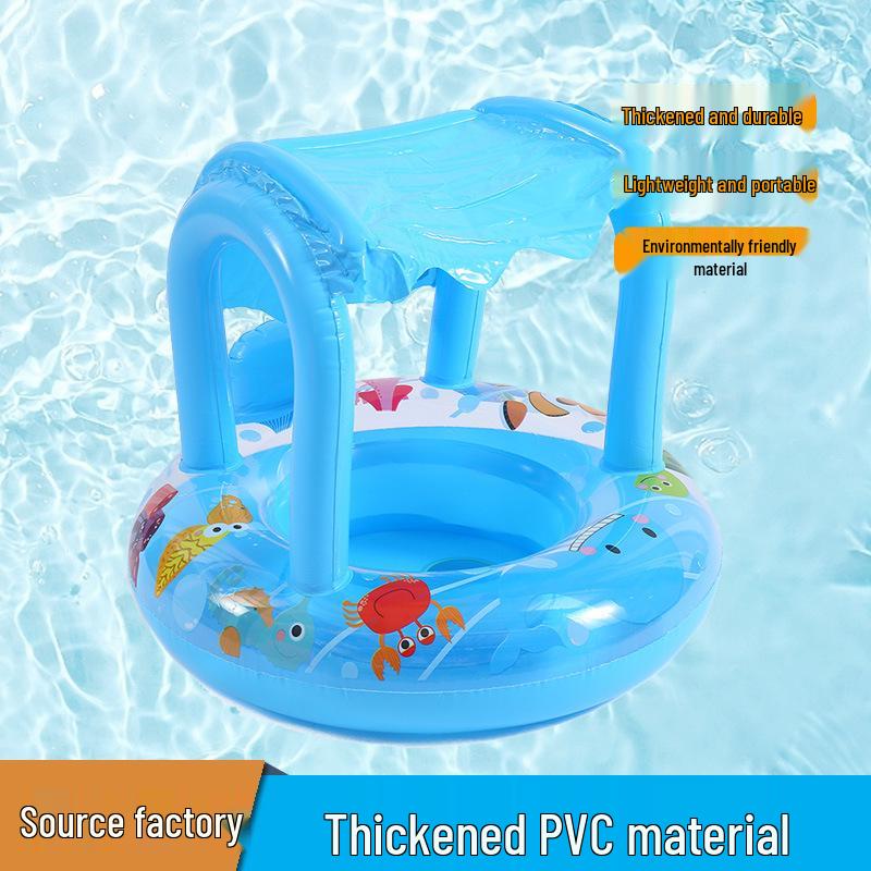 Inflatable Infant Swimming Seat with Canopy - Cartoon Design and Sunshade