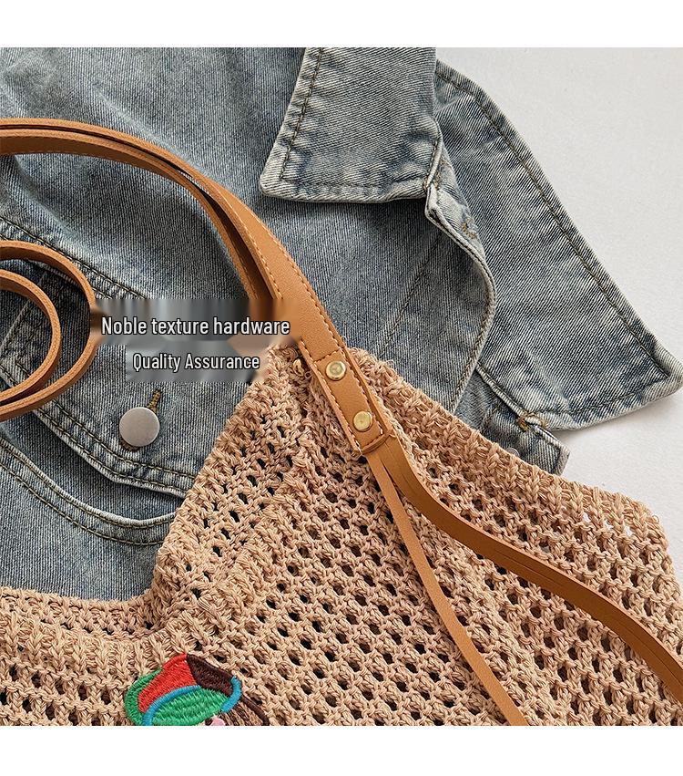 Damen geflochtene Stroh-Schultertasche - Nischenmarkt, Lässiger Stil, Hohlmuster für Urlaub oder Pendeln