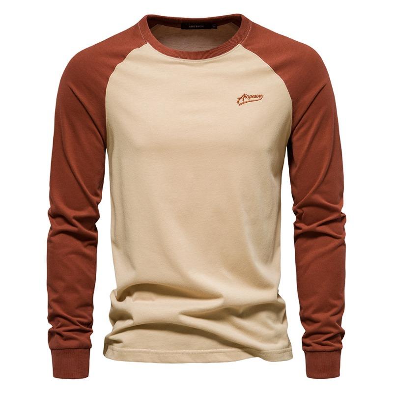 T-shirt Casual da Uomo a Maniche Raglan, Blocchi di Colore, Manica Lunga, Girocollo