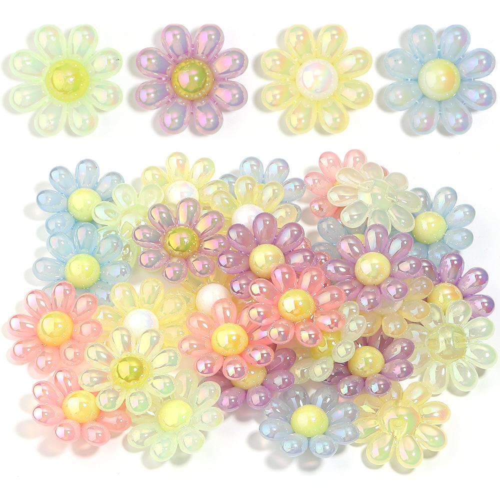 5pcs/lot 44mm Plated Colored Flower Beads Loose Spaced Acrylic Beads For DIY Charms Necklace Headwear Keychains Accessories