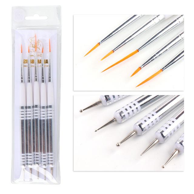 5 Pcs/Set Nail Art Pen 2 In 1 Double Ends Dotting Drawing Painting UV Gel Liner Polish Brush Set Nail Art Dotting Tools