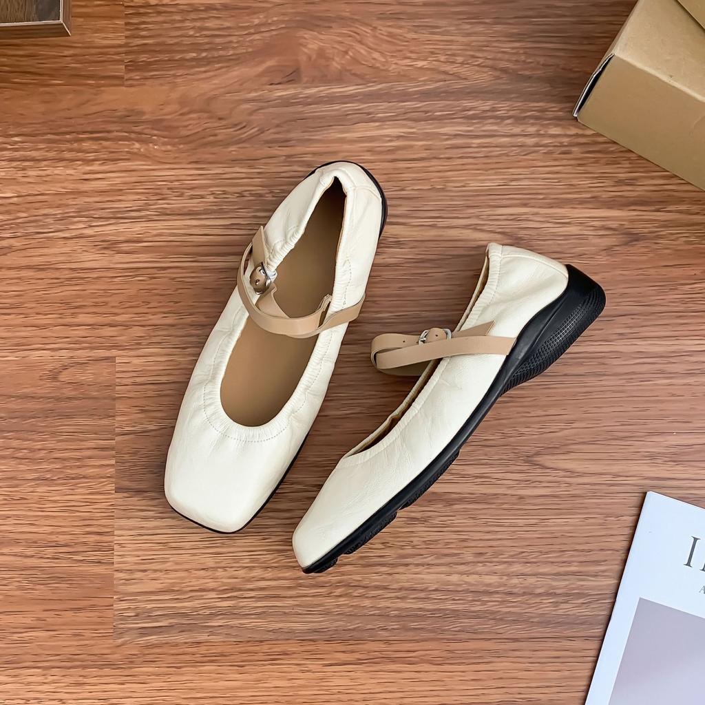 Autumn new platform single shoes women's comfortable soft-soled Mary Jane shoes women's cross strap square head thick heel shoes women's Korean versio
