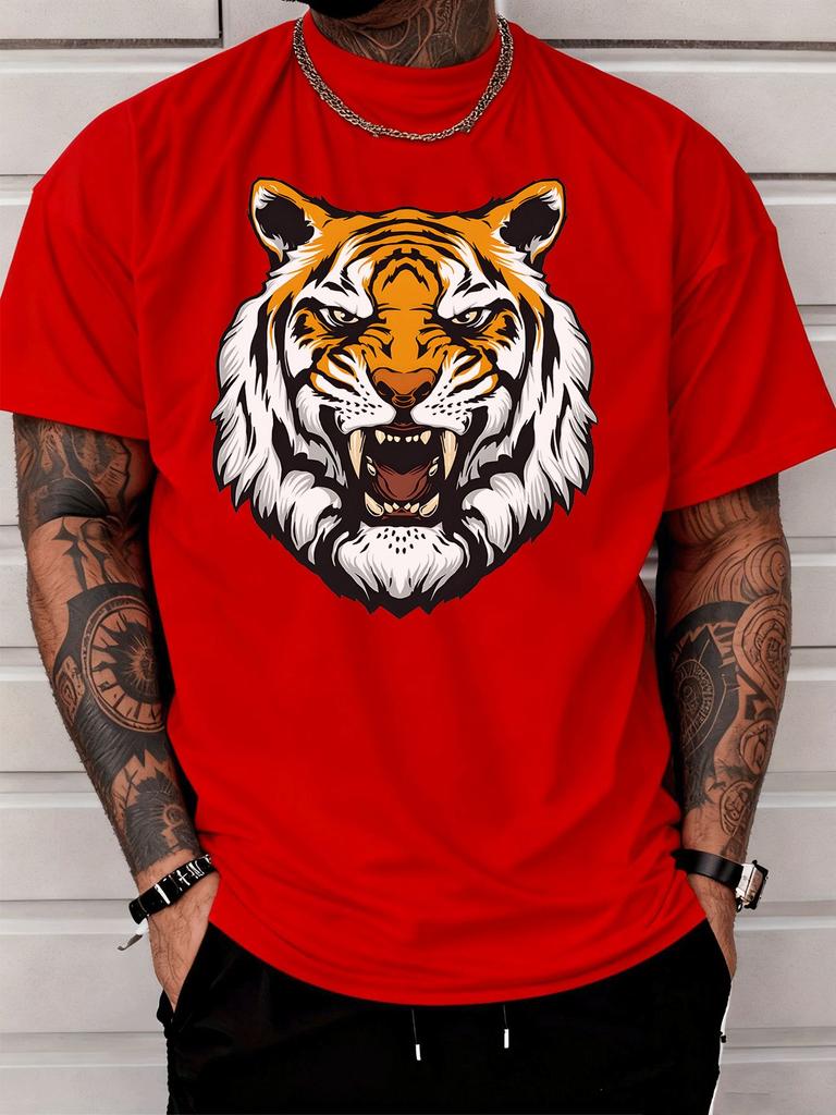 Unisex Summer Crew Neck Short Sleeve T Shirt Ferocious Tiger Head Graphic Print Casual Loose Streetwear Daily Fashion Tops For Unisex