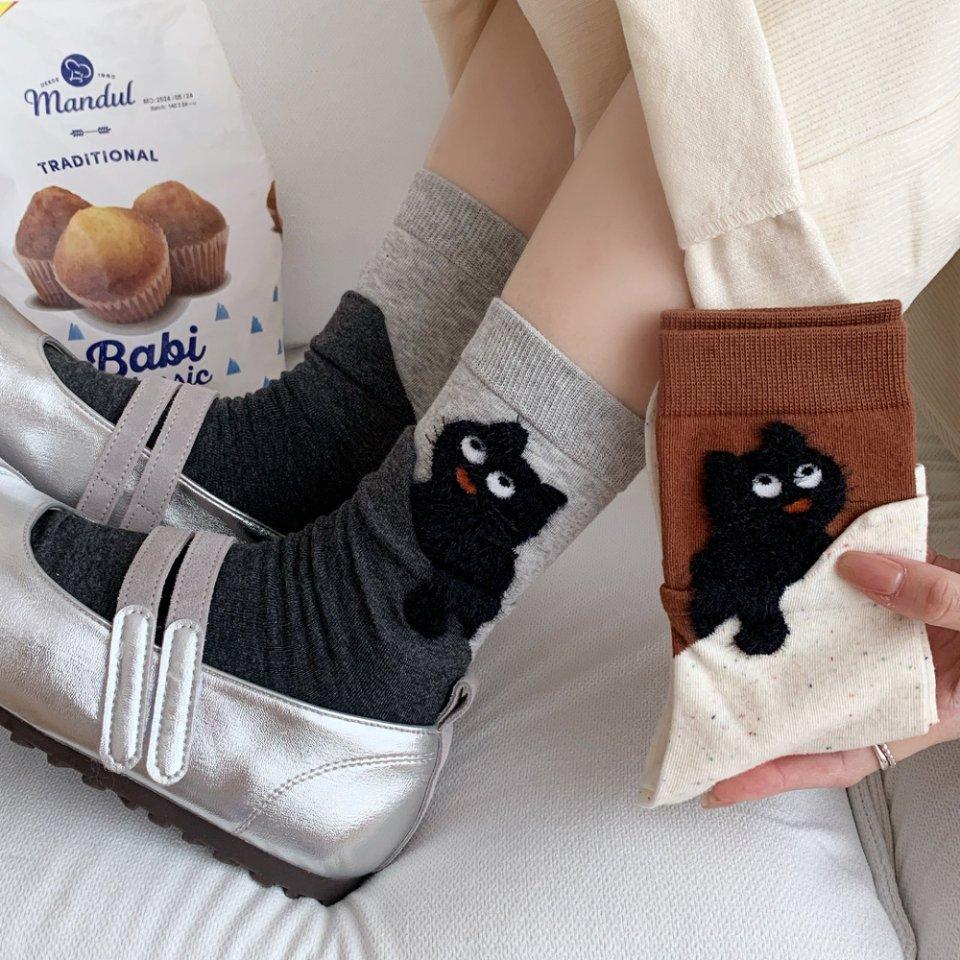 4 Pairs Cartoon Cute Cat Cotton Socks Women Girls Middle Tube Sleep Floor Socks