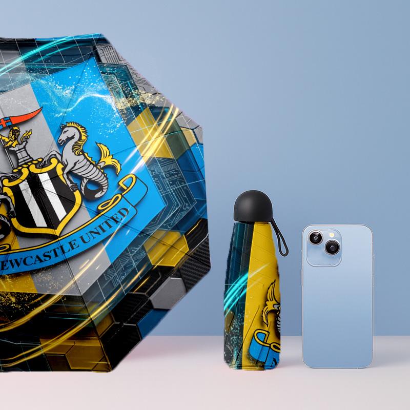 Newcastle United Football Pattern Printed Mini 5 Folds 8 Ribs Compact Umbrella Windproof Waterproof Lightweight Portable Folding