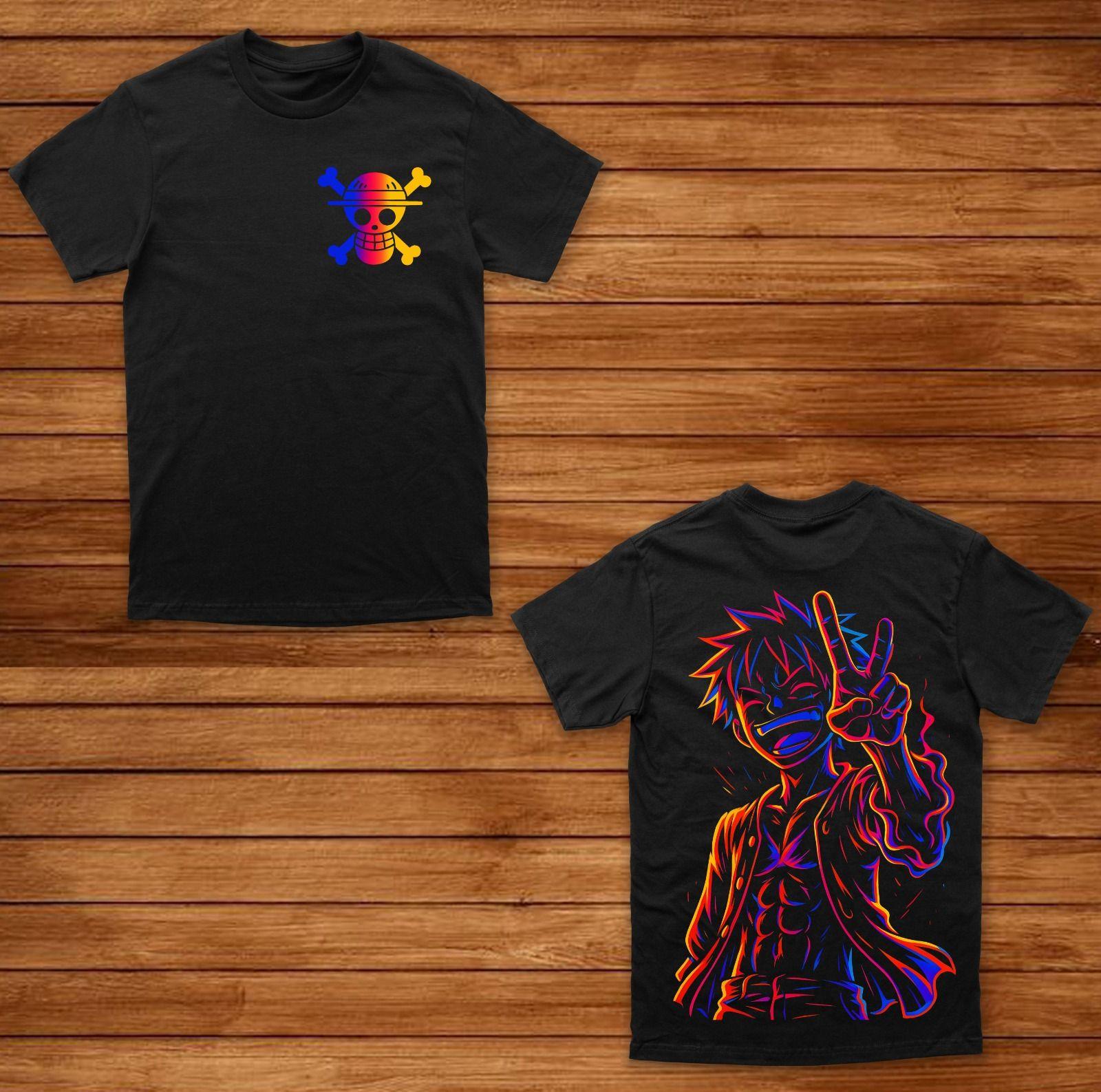 

Summer 2026 One Piece Lufei Gradient Neon V Sign Trend Theme 100 Cotton Print Oversized Loose Tshirt Adult Parent Top S