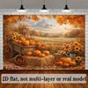 2D Plane Fairy Tale Autumn Harvest Background Fabric Orange Pumpkins Hay Stacks Wooden Handcart sunflowers.PMJ