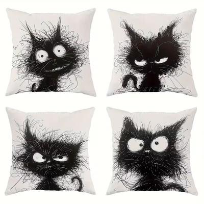 Federa cuscino gatto bianco e nero 45x45cm poliestere cartone animato carino decorazione per la casa