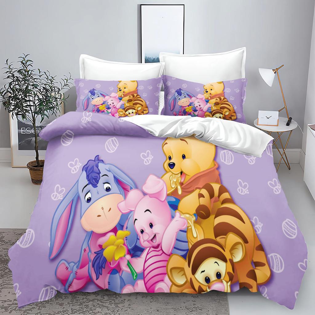 Winnie the Pooh 3-teilig 1 Bettbezug Einteiliges Bettwäsche-Set Comforte Luxus Exquisites Geburtstagsgeschenk Polyester Heimdekoration