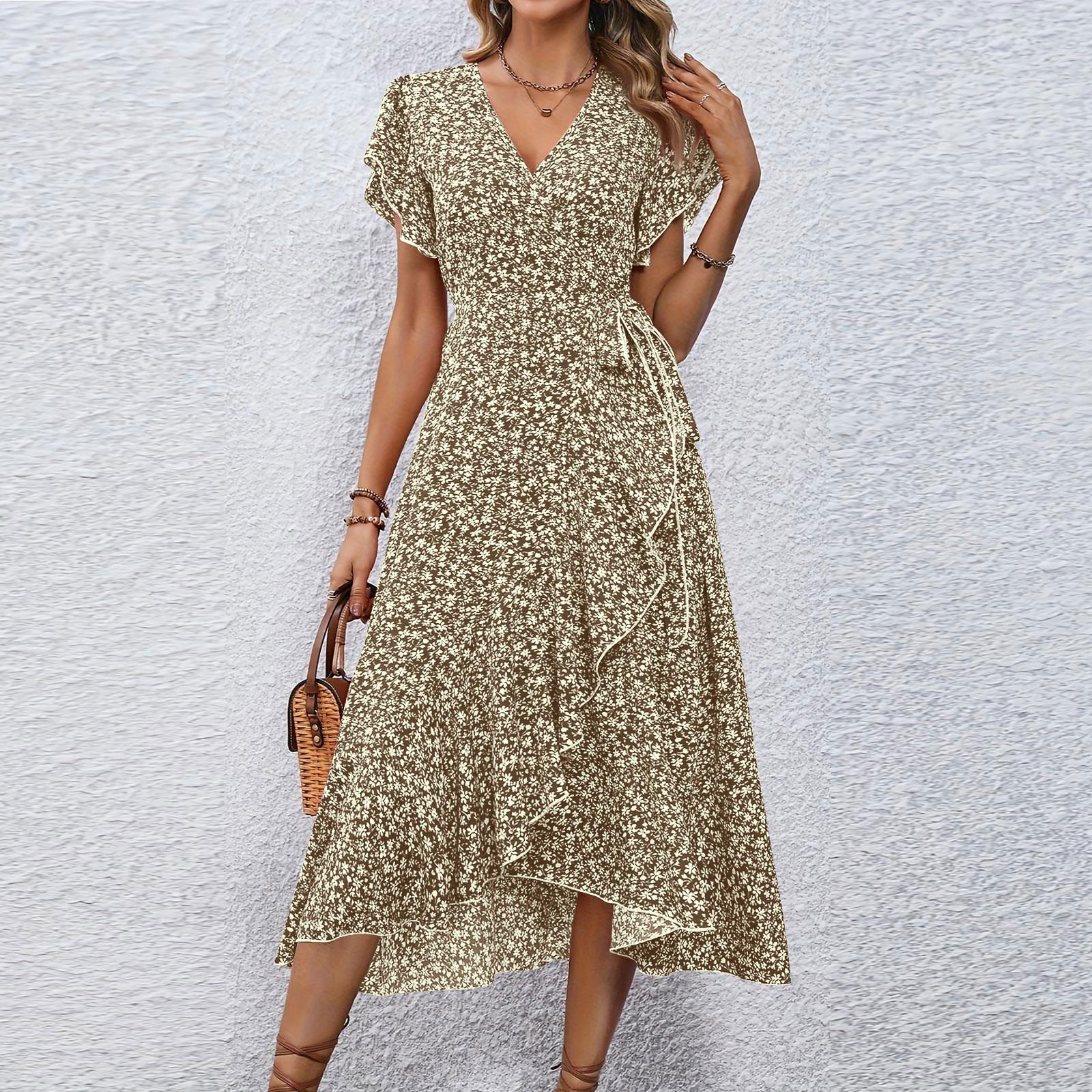 

Жіночі сукні з V-подібним вирізом і талією з квітковими рукавами XL