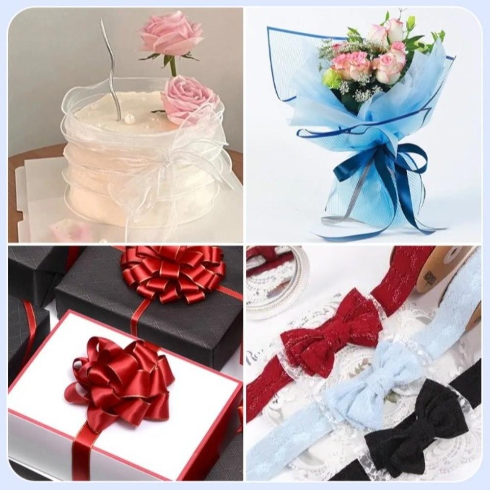 Translucent Chiffon Ribbons 2.5cm Width Hair Clip Ribbons New Festival Gift Box Packing Ribbons