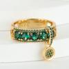 Vintage Female Purple Green Stone Dangle Ring Gold Color Zircon Round Rings For Women Dainty Wedding Bands Christmas Day Jewelry