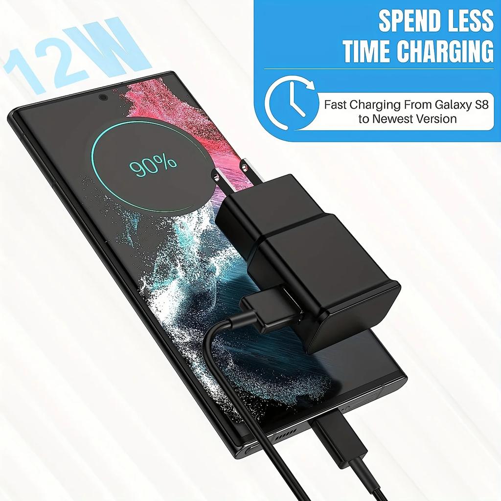 4FT Long USB-C Fast Charging Cable with 12W Power Adapter - Rapid Travel Charger for Samsung Galaxy
