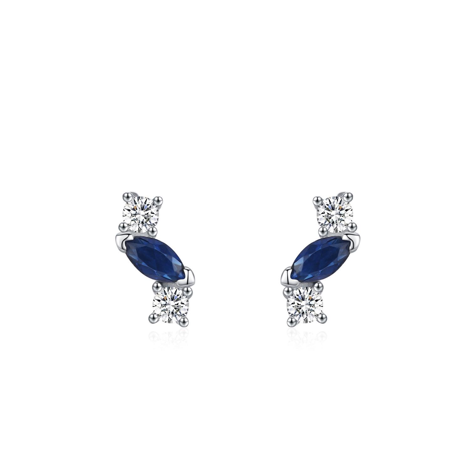 

European and American S925 Sterling Silver Royal Blue Curve Design Stud Earrings 925 Silver