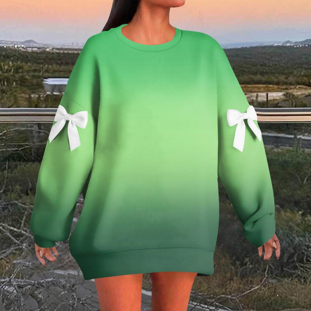 Damtröja med graderat tryck, rosett, rund hals, lång ärm, lös passform