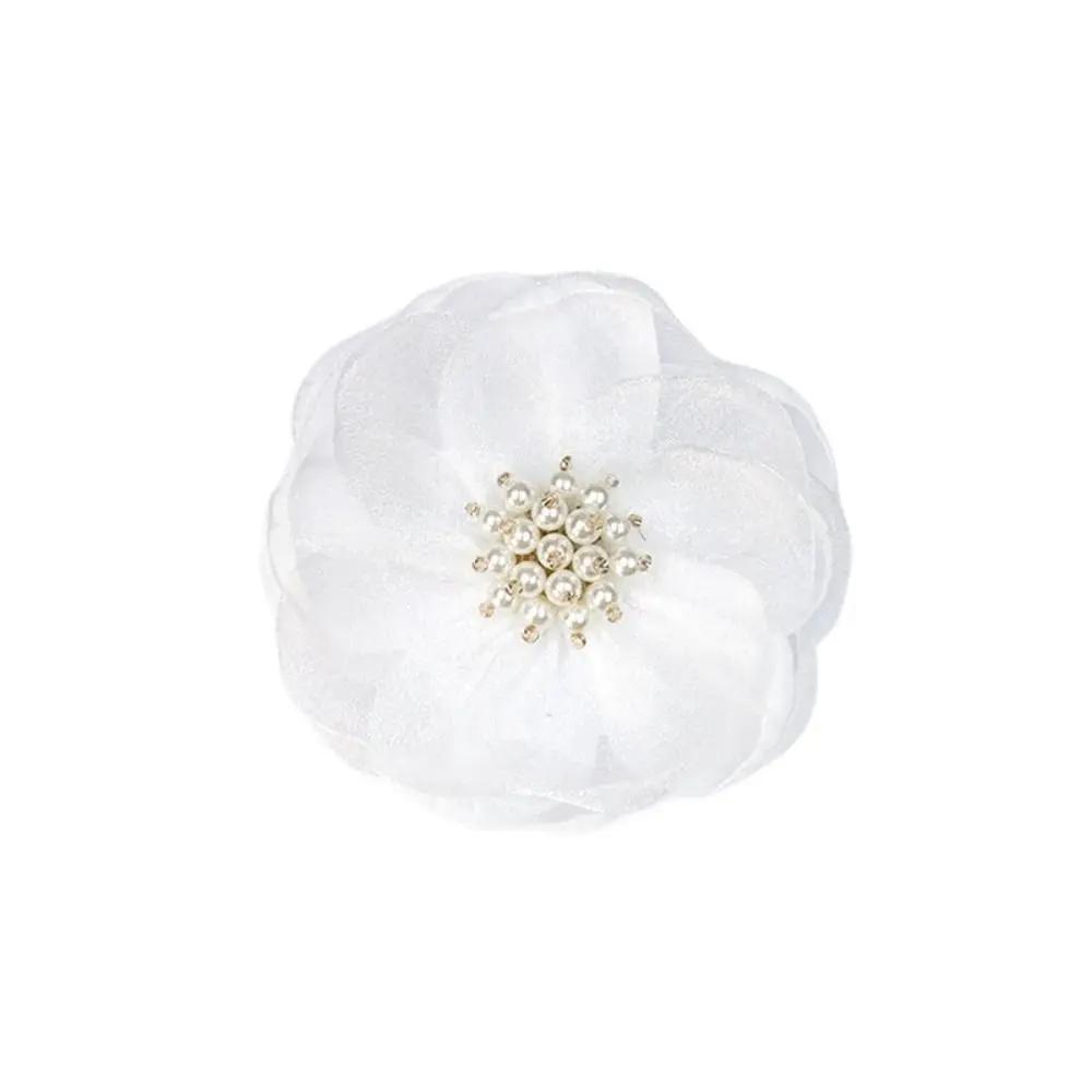 5Pcs Sewing Fabric 3D Chiffon Flower Beads Center DIY Artificial Flower Shoes Decor Hairpin DIY Sewing Applique