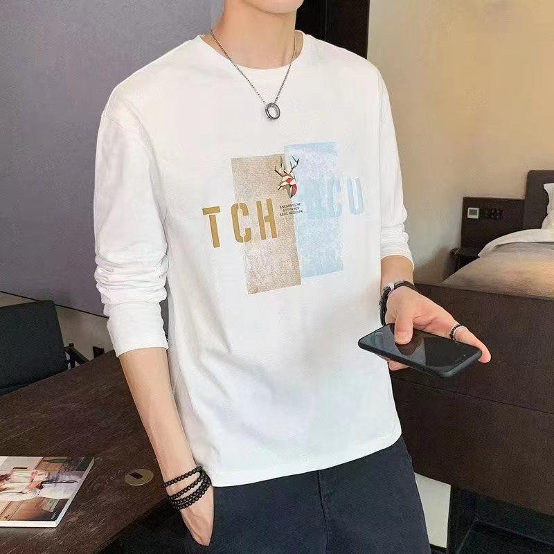 Odbavení: Pánské volné bavlněné tričko s dlouhým rukávem, kulatým výstřihem, ideální na jaro/podzim.