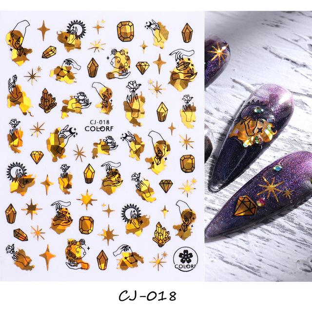 Laser Gold Black 3D Nail Art Stickers Decals Butterfly Flower Rose Plant Maple Leaf Nail Decoration Manicure Tool