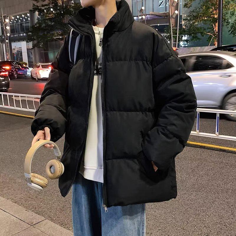 Herren Trendy Winter Stehkragen Baumwolljacke - Hong Kong Stil Vielseitige Oberbekleidung, Einfarbig, Lockere Passform, Warme Brot-Stil Jacke für Paare