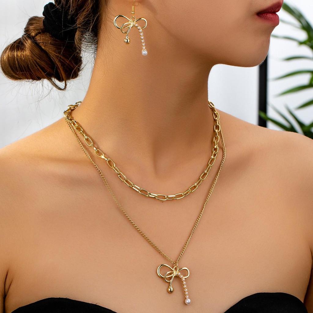 Elegant Bow Jewelry Set: High-Quality Women's Stud Earrings and Necklace