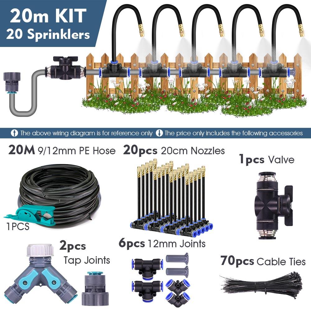 20-5m 3/8" 9/12mm Misting Cooling System 360° Free-bend Brass Nozzle Adjustable Atomizer Sprayer Garden Irrigation 80mesh Filter