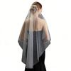 Pearls Crystal Decors Bridal Veils with Hair Comb Seethrough Sheer Single Layer Head Veils for Wedding Event Photography