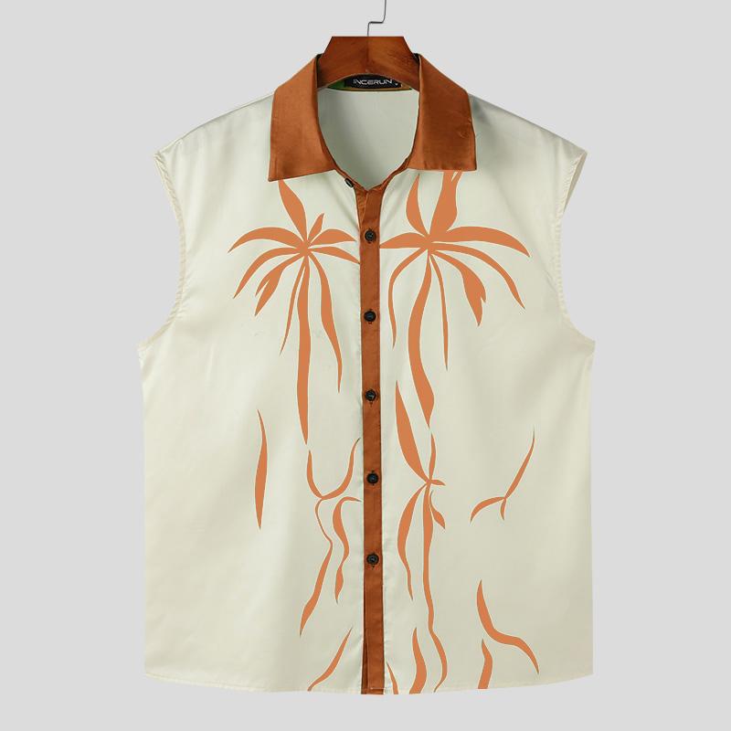 

INCERUN Мужские топы с воротником-лацканами без рукавов с принтом, повседневные жилеты с пуговицами в стиле пэчворк 3XL коричневый