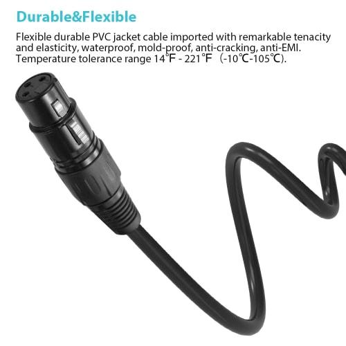 Juspins 1M/3.3ft XLR Cable DMX Stage Light Cable with 3-Pin XLR Male to Female Plug Black PVC Jack for Moving Head Lights, Spotlights, Par Lights, Mic