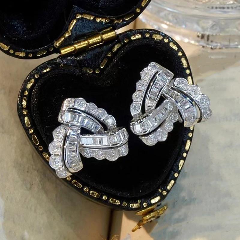 Baguette and Round Cut Twisted Hoop Earrings for Women Sparkly Interlocking Huggie Earrings Elegant Statement Jewelry