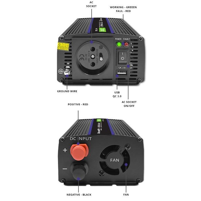 Conversor de voltagem 600W, 1200W Onda Senoidal