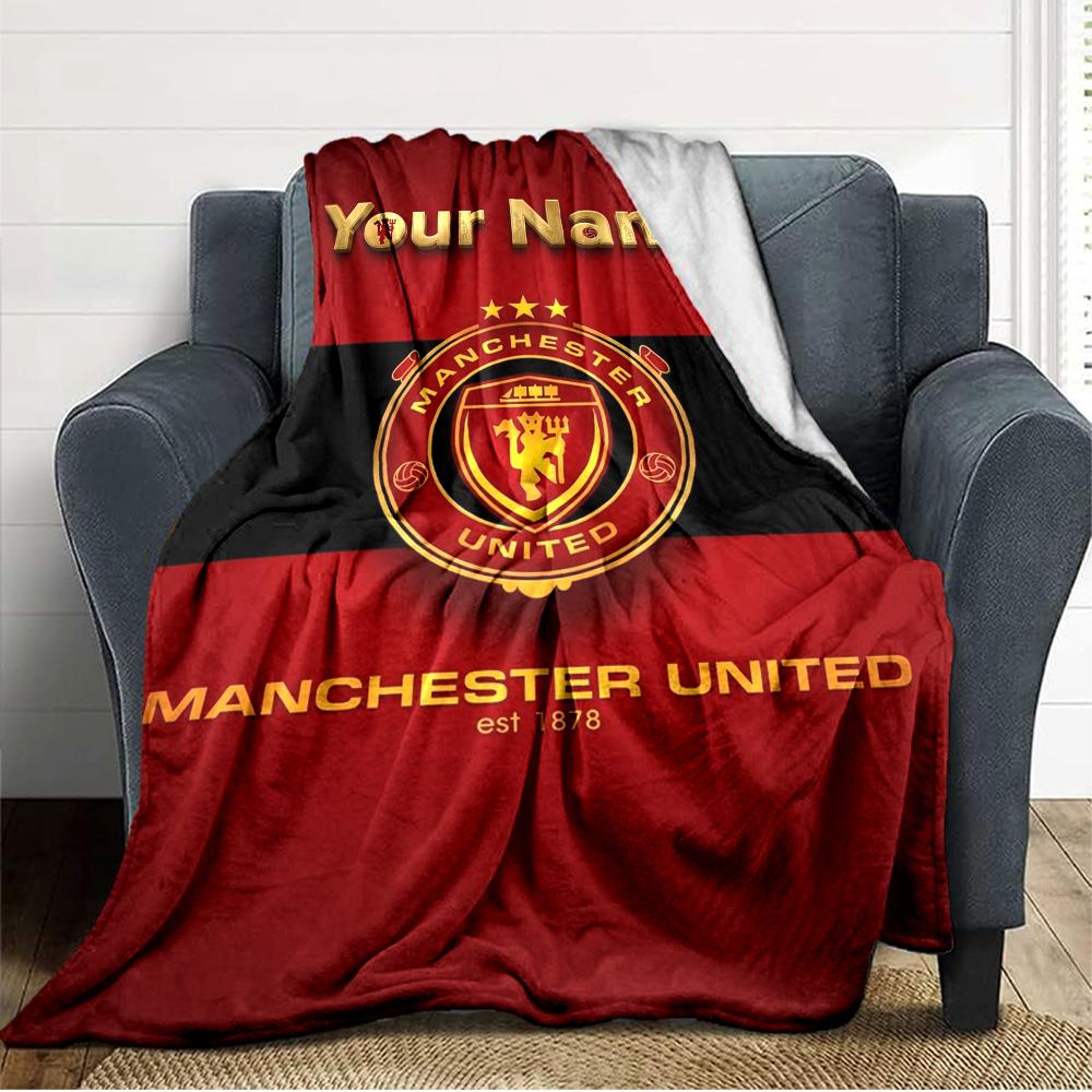 Name Custom Manchester United Fc Print Flannel Blanket High Quality Warm Comfortable Cover for All Seasons Perfect for Gifts Home Decor