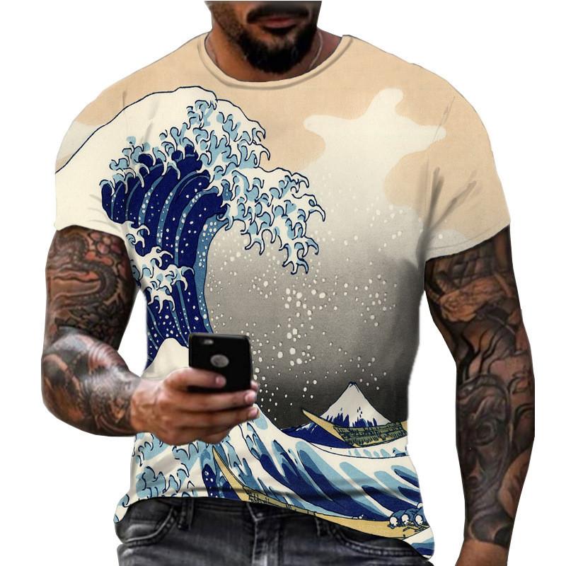 2026 New 3D Wave Printed Breathable Fast Drying Comfortable Round Neck Short Sleeved T-shirt Top