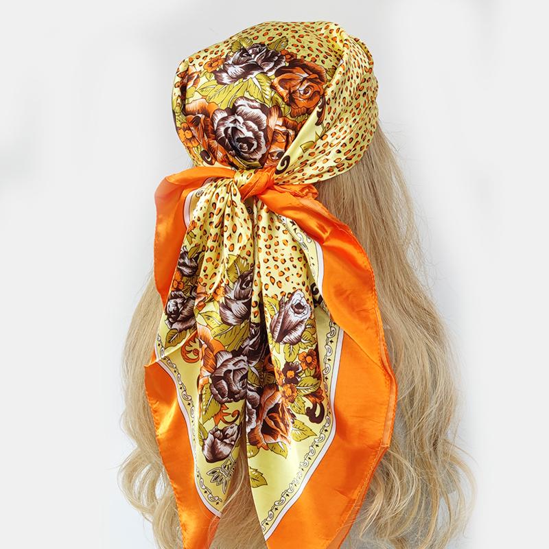 Lenço de Pescoço Xale Envoltórios Estampa Seda Cetim Cachecol quadrado Mulheres Muçulmanas Hijab Elegante Faixa de Cabelo Bandana design marca foulard