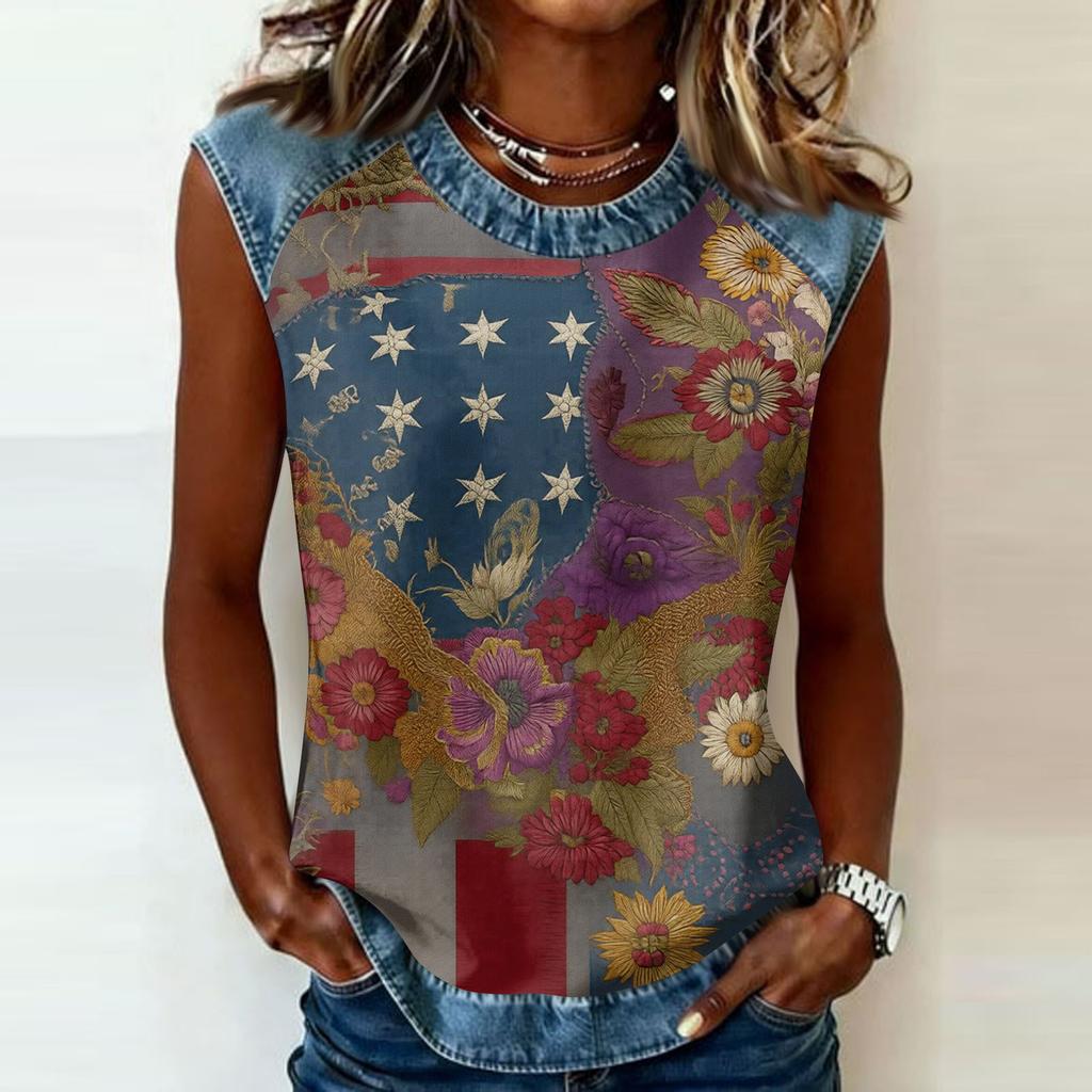 Women's Casual Sleeveless Pullover Top Crew Neck Tank Shirt 250th Anniversary Graphic Print Sleeveless Tee for Summer