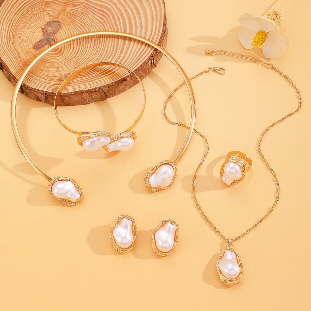 5pcs/set Punk Style Pearl Necklace Set Imitation Pearl Choker Necklace Set Women Jewelry
