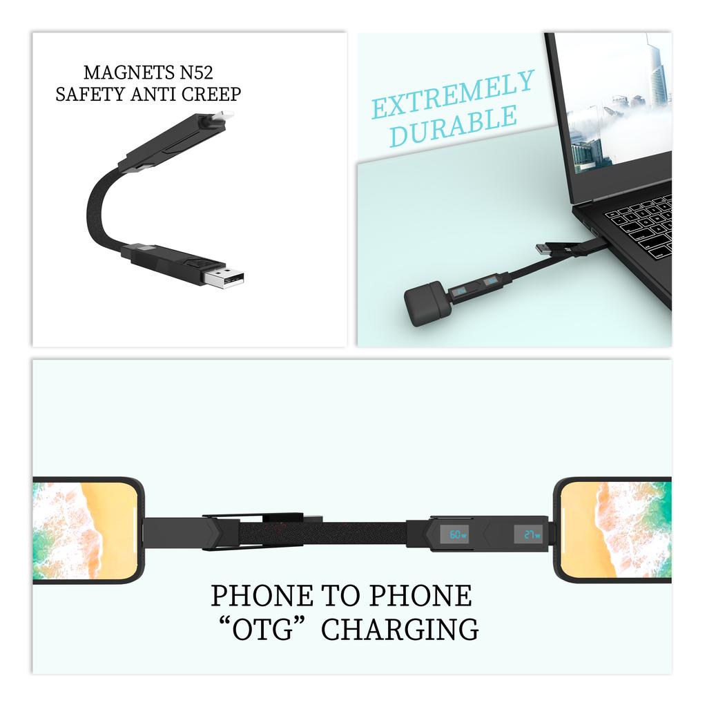 60W High Power Dual Screen 4-in-1 USB Cable USB C to USB C Cable PD 60 Watt with Digital Display for iPhone15promax Samsung