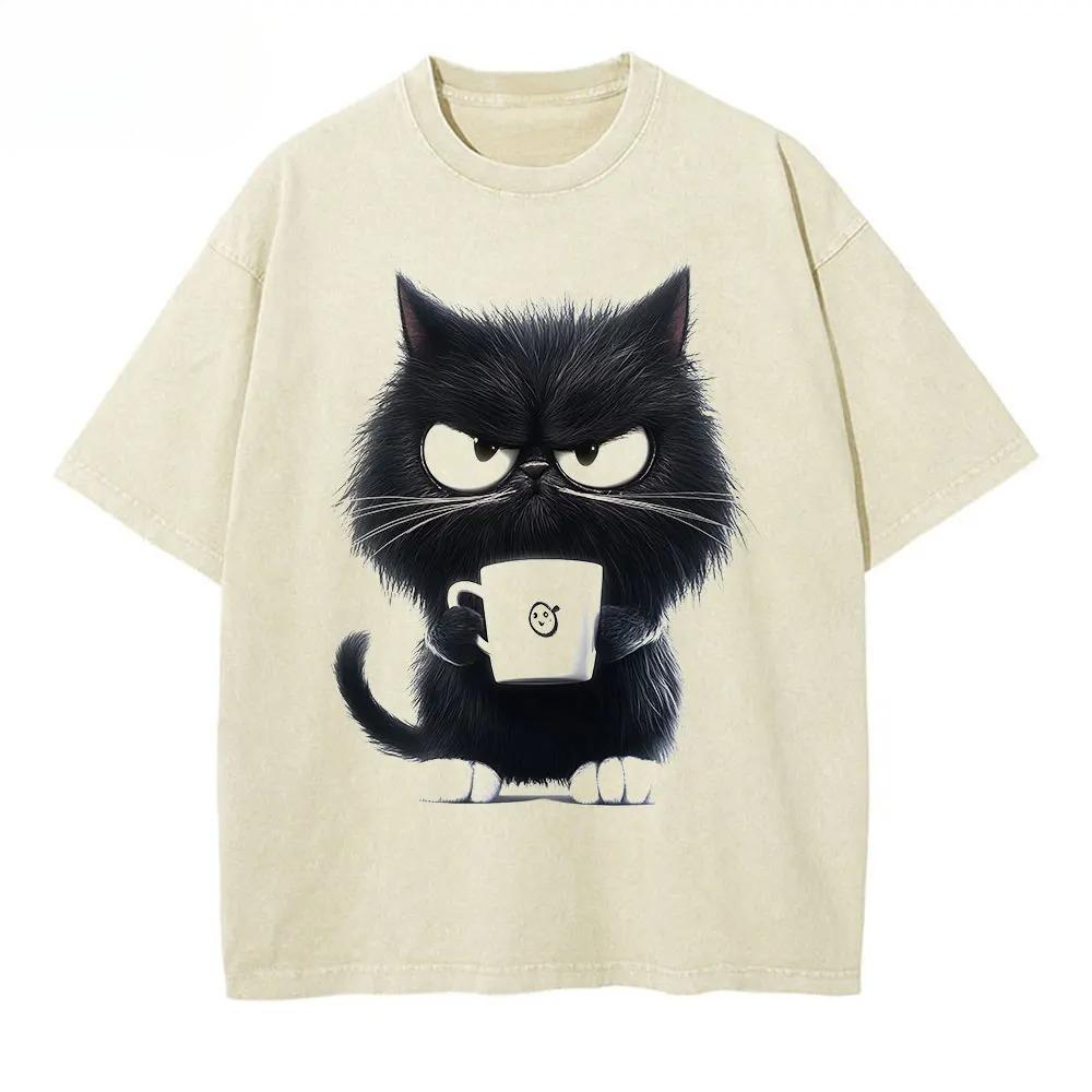 

Fun White Cat Print TshirtCasual Round Neck Shortsleeved TopSummer TopWomens Animal Clothing Women Clothing Fashion 4XL