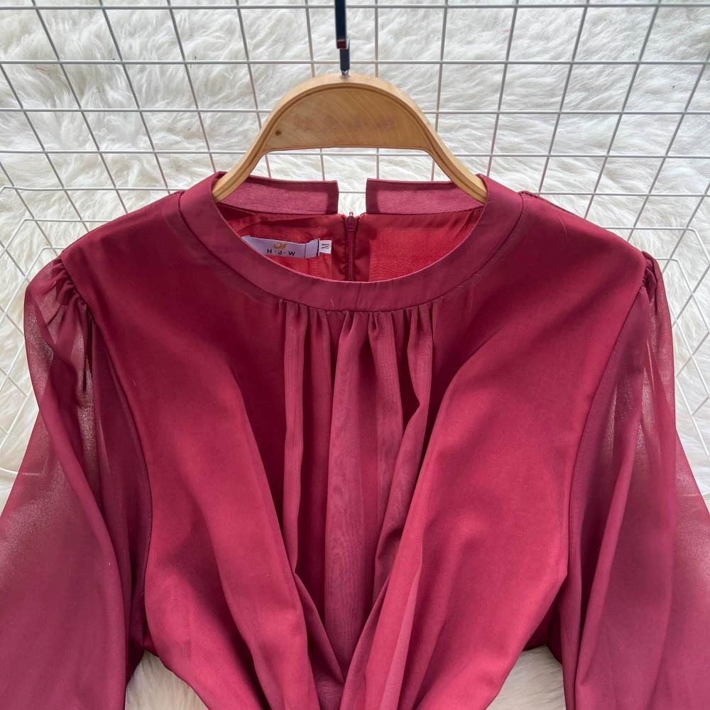 Hochwertiges bedrucktes Kleid für Damen Frühling Herbst A Schlank machende Taille und elegantes plissiertes langes Damenkleid