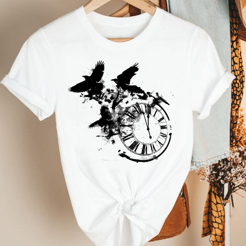 Womens Streetwear Tee Round Neck Summer Casual Clothes Lady T-Shirt White Tshirt Simple Female T-Shirt Basic Cute Tops