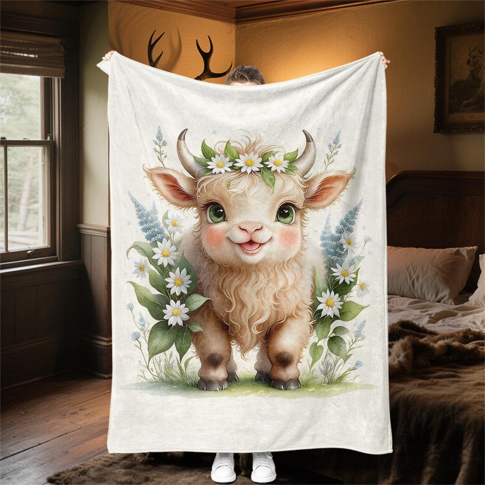 1PC Goat flowersOutdoor Flannel Blanket - Soft Plush Decor for Picnics, Camping, Bedroom, Playroom, Office, or Lunch Break 1229A