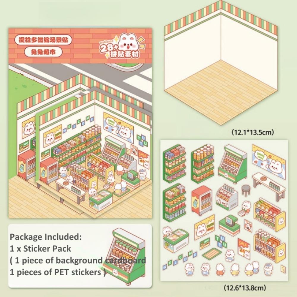 3D PET Sticker Cute Cartoon Miniature Scene 3D Landscaping Stickers DIY Cabin Scene Stacking And Pasting Hand Account Gif